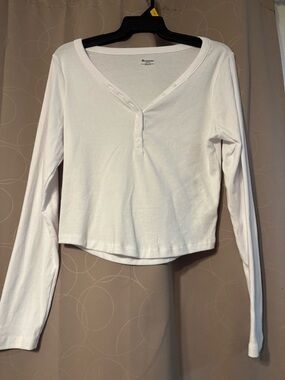 No Boundaries White Long-Sleeve Henley Crop Top